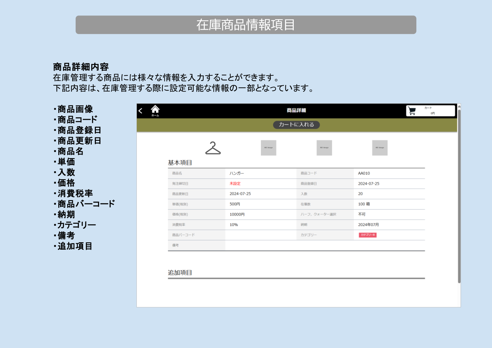 在庫商品情報項目